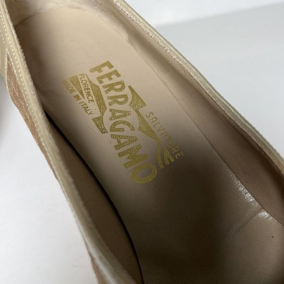 Salvatore Ferragamo Cream and Tan Woven Heels - Picture 7 of 16